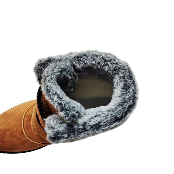 WOMENS Winter Faux Suede & Fur Boots With Double Straps  Size 11 - Picture 10 of 12